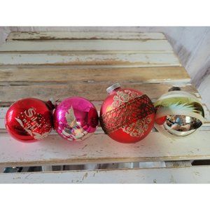 Vintage ball ornament red pink tree glass